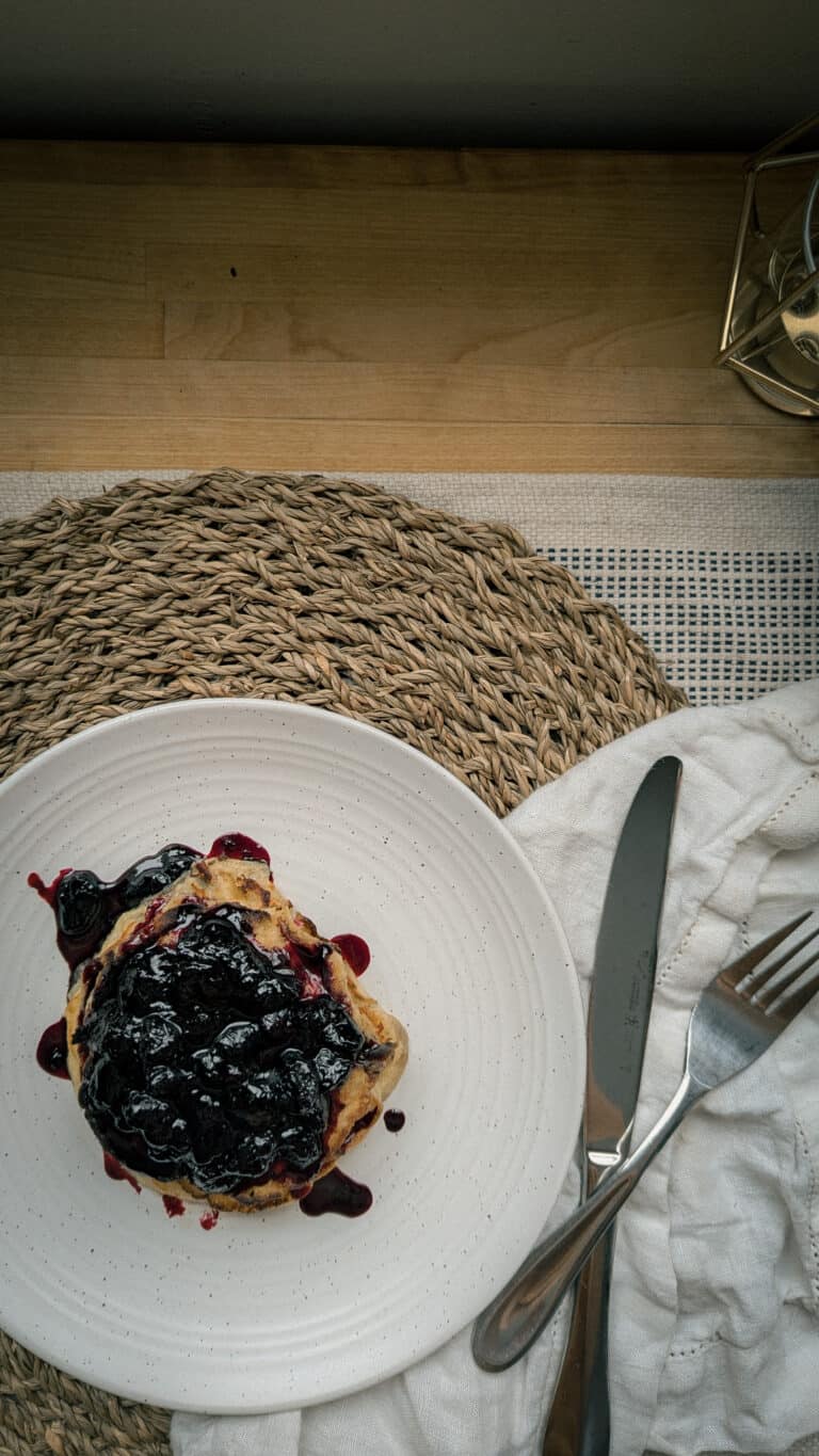 Swedish Cottage Cheese Pancakes with Hascap Berry Compote