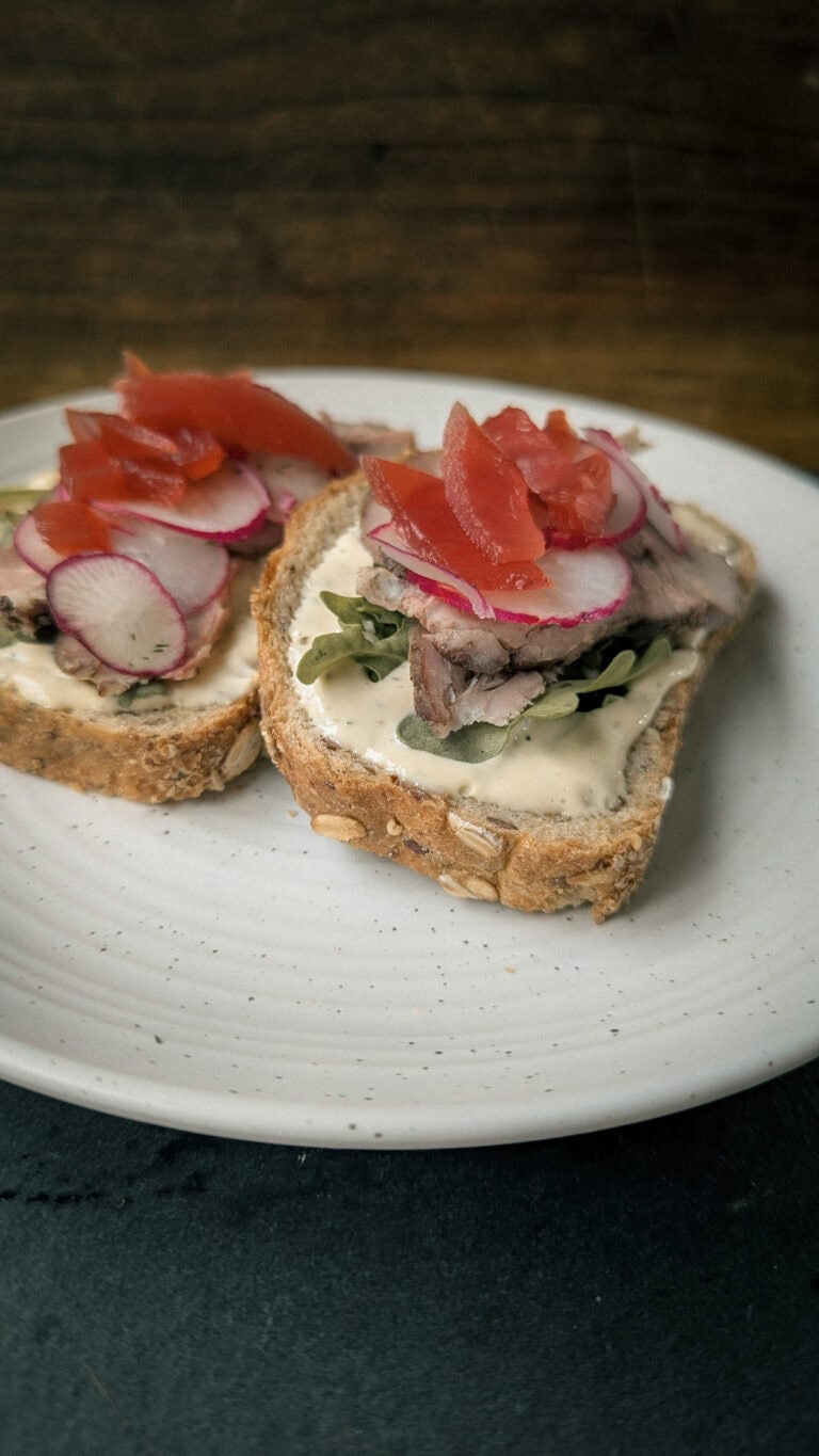 Danish Open-Faced Roast Beef & Tarragon Salad Sandwich on Rye